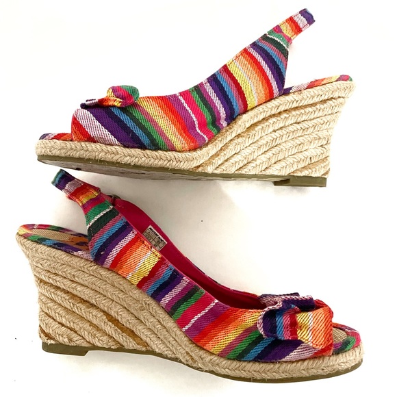 Rocket dog • rainbow stripe wedge espadrilles peep toe slingback ruffle • 7.5 - Picture 3 of 10
